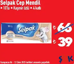 SELPAK CEP MENDİL 10'LU indirimli fiyat SELPAK CEP MENDİL 10'LU fiyat ve kampanya bilgisi